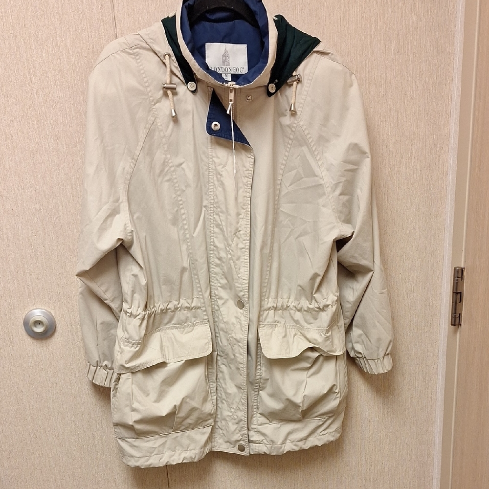 London Fog Beige Utility Jacket with Dark Green Hood